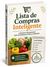 Capa do bônus Lista de Compras Inteligente, com legumes e uma cesta de mercado