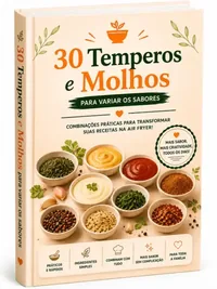 Capa do bônus 30 Temperos e Molhos, com especiarias e molhos em tigelas